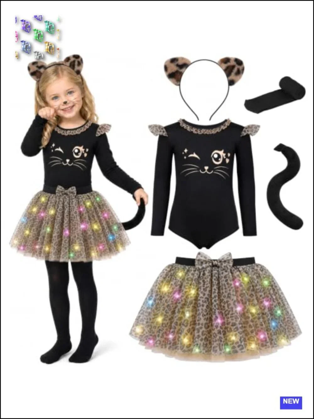 Light-Up Cheetah Cat Costume Girls Halloween Tutu Dress-Up Set